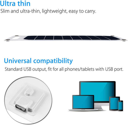 Lixada 10W 5V Solar Panel Charger USB Port Portable High Power Paper Shaped Monocrystalline Silicon for Cell Phone Camping