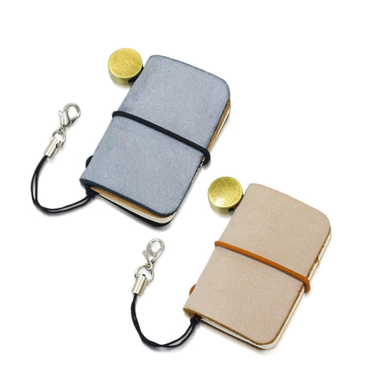 Pack of 2 Miniature Travelers Notebook 4.8x3.2cm(1.9’’x1.3’’), Handmade Tiny Leather Travels Notebook, Vintage Mini Notebook Diary Journal, Pocket Diary (Misty Black+Misty Brown)
