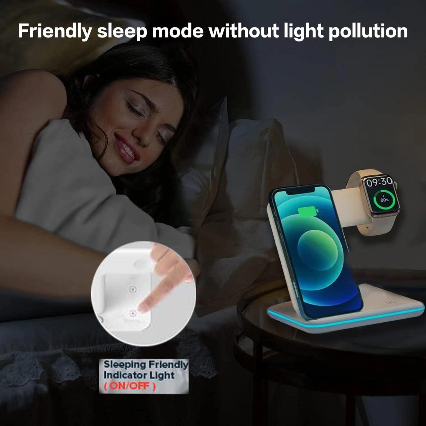 KIYOSAKI Wireless Charger, 3 in 1 Charging Station, Charging Dock for AirPods and AirPods Pro, Watch Stand for Apple Watch, Qi Fast Charging Stand for iPhone Samsung Galaxy and All Qi-Enabled Devices