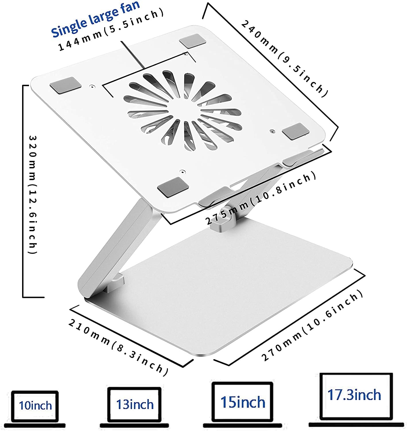 pishi Laptop Cooling Pad - Ergonomic Laptop Stand with Low Noise Fan and 3.0 USB Hubs, Ventilated Aluminium Laptop Cooler Prevent Overheating, Support Up to 17 inches Gaming Notebook | (Silver): N16-5