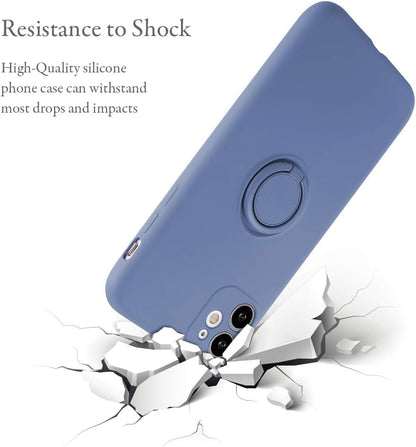 UEEBAI Case for iPhone 11 (6.1 inch), Slim Liquid Silicone Phone Case with 360 Rotatable Ring Holder Kickstand Fashion Hand Strap Magnetic Car Mount Shockproof TPU Bumper Cover - Grey Blue