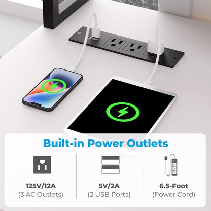 GreenForest 40 inch Home Office Desk with Power Outlets, Small Computer Desk with Ergonomic Monitor Stand, Reversible Gaming Desk, Modern Study Desk, Laptop Desk, White