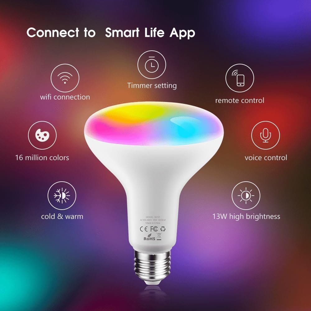 UanTii Smart Light Bulb 13W Tuya WiFi Smart Bulb Led Lamp E27 RGB Smart Light Bulbs Wireless Remote Control Smart Lamps for Alexa and Google Assistant