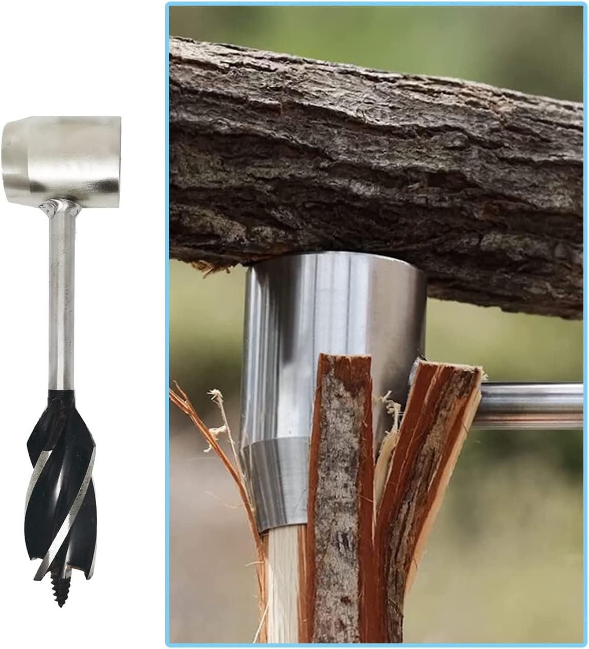 Necygoo Manual Auger Survival Tools Includes Hand Auger Wrench and Camping Tripod Board with Chain for Cookware Hanging Bushcraft Survival Settlers Tool