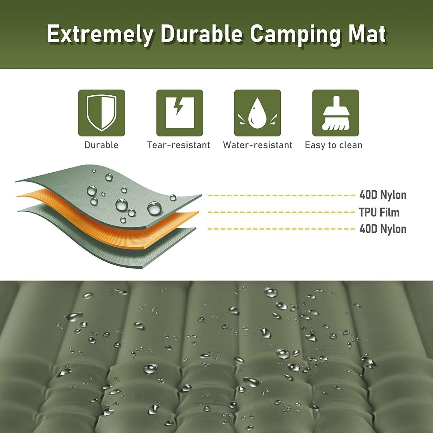Camping Sleeping Pad-Elegear 4inchUltra-Thick Double Self-Inflating Mattress Camping Waterproof, Air Sleep Mat with Carry Bag Built-in Pillow Foot Pump for Cots Backpacking,Hiking,Camping,Travel,Green