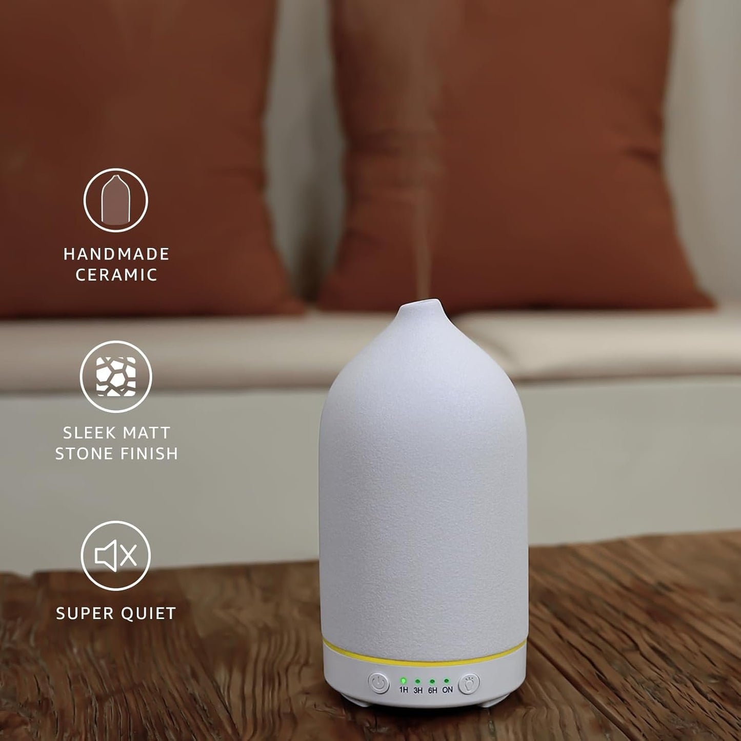 Gooamp 200ML Ceramic Diffuser,Aromatherapy Diffuser,Essential Oil Diffuser with 7 Color Lights Auto Shut Off for Home Office Room, White Base (1/3/6/ON hrs Working time)