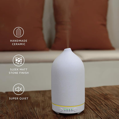 Gooamp 200ML Ceramic Diffuser,Aromatherapy Diffuser,Essential Oil Diffuser with 7 Color Lights Auto Shut Off for Home Office Room, White Base (1/3/6/ON hrs Working time)