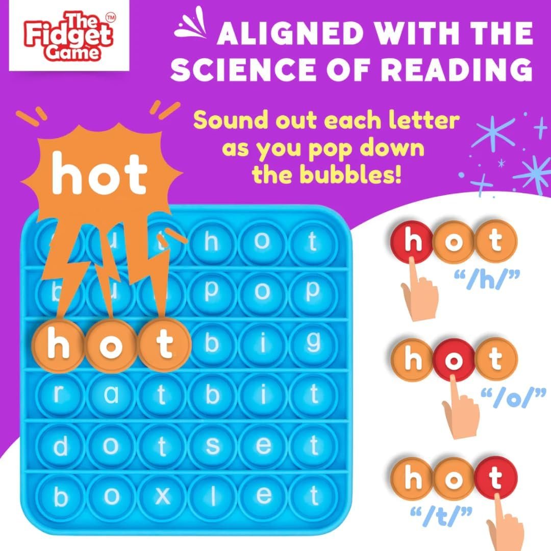 THE FIDGET GAME Word Pop, CVC Words - Learn to Read in Weeks - Multisensory Reading & Phonics Interactive Game Ideal for Pre Kindergarten to 1st Grade (Packaging May Vary)