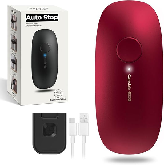 Ultrablade PRO Auto Stop Can Opener - Rechargeable Electric Can Opener for Kitchen for Seniors with Arthritis- One touch Side Cut Can Opener, Smooth Edge, Handfree, Portable Small Size, Red