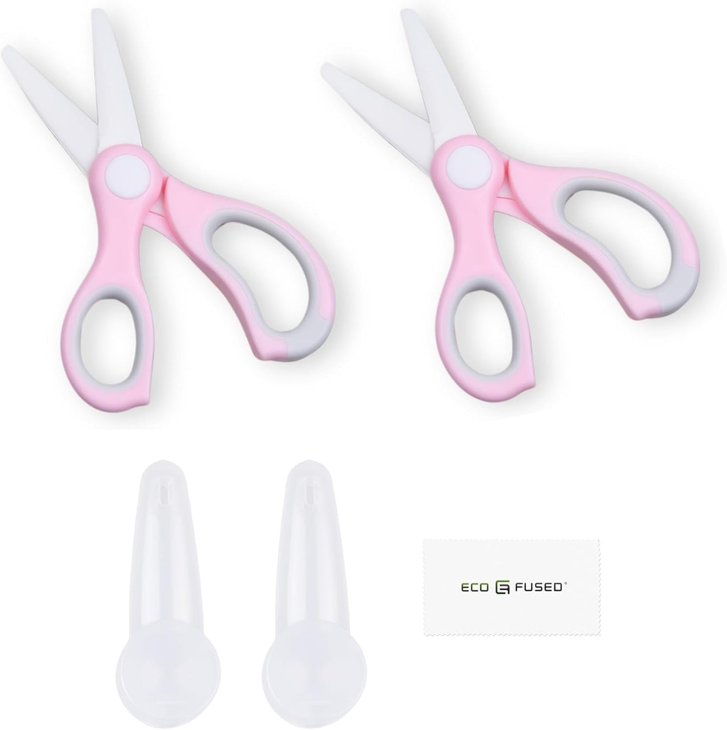 Ceramic Baby Food Scissors - Portable Shears - Healthy Food Cutter with Dust Cover and Storage Case - Cuts Meat, Chicken, Vegetables, Fruits (Pink - 2 Pack)