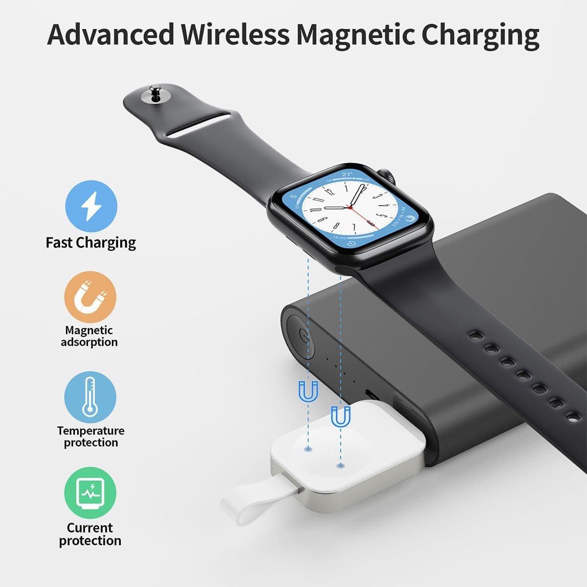 MMOBIEL Wireless Charger Compatible with Apple Watch - Compact USB-C Travel Charger for Apple iWatch - Magnetic Fast Charging Also Compatible with AirPods