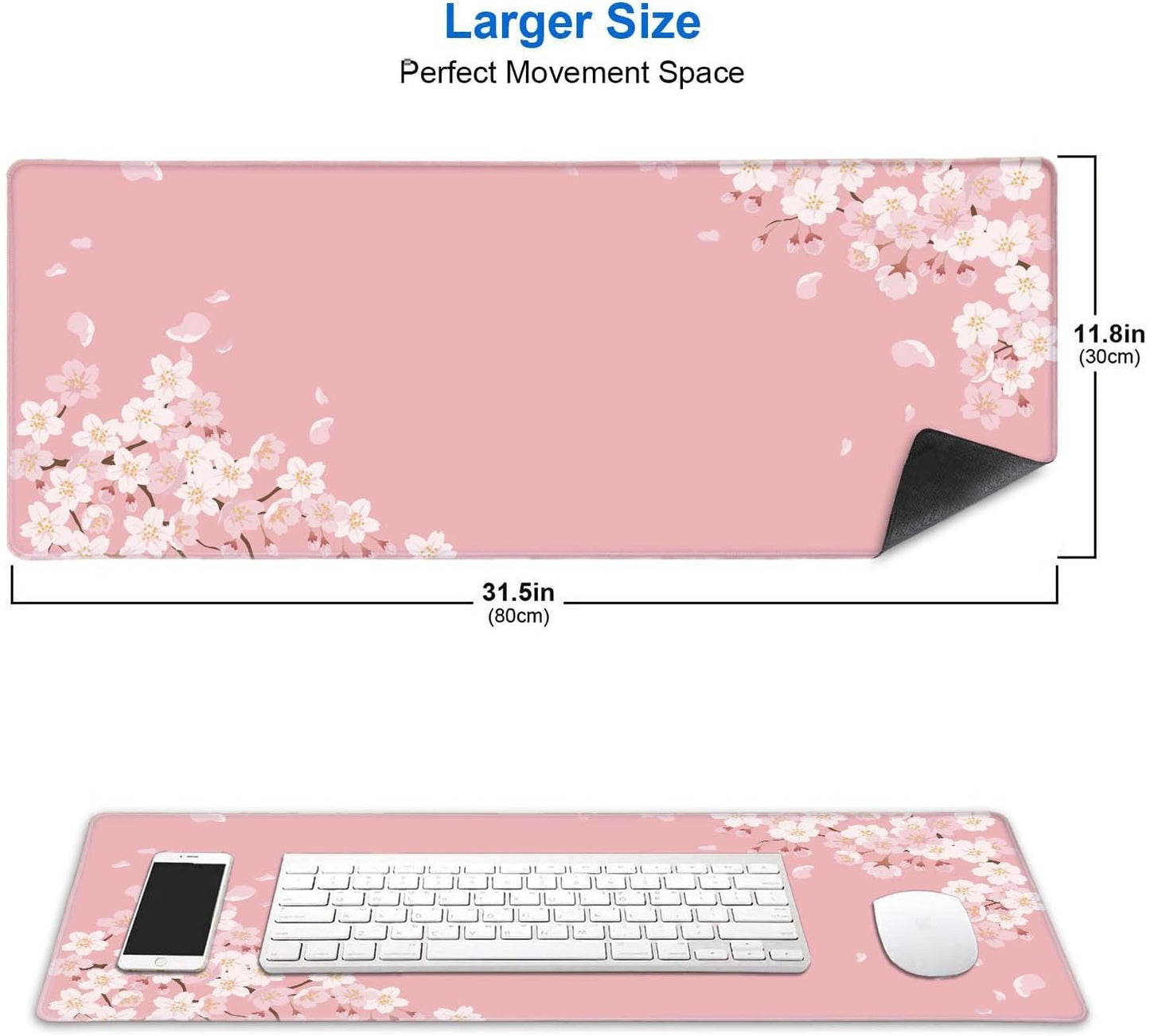 IMAYONDIA Pink Japanese Desk Mat, Cherry Blossom Large Gaming Mouse Pad, Non-Slip Rubber Base Mousepad Desk Decor for Women, Desk Pad for Work, Game, Office, 31.5x11.8 Inch- Sakura Flowers Aesthetic