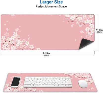 IMAYONDIA Pink Japanese Desk Mat, Cherry Blossom Large Gaming Mouse Pad, Non-Slip Rubber Base Mousepad Desk Decor for Women, Desk Pad for Work, Game, Office, 31.5x11.8 Inch- Sakura Flowers Aesthetic