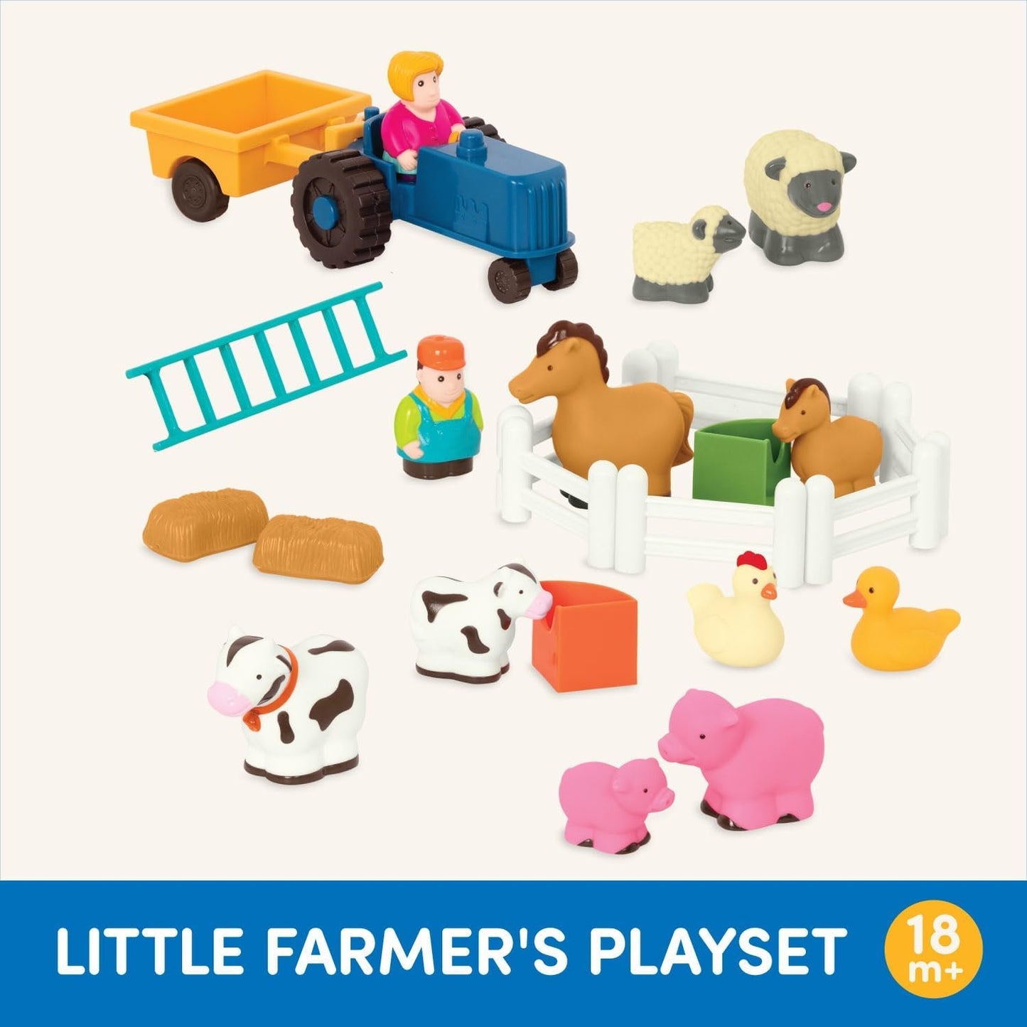 Battat Farm Animal Play Set - 25 Toy Farm Animals, Fences, Farmers, Tractor, Trailer & More for Toddlers 18 Months+ - Farm Playset
