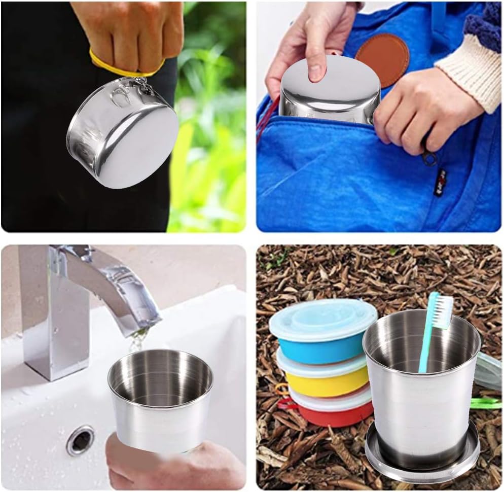 Zerodis S/M/L Stainless Steel Folding Travel Cup Portable Camping Outdoor Travel Folding Cup Retractable Folding Cup (M)