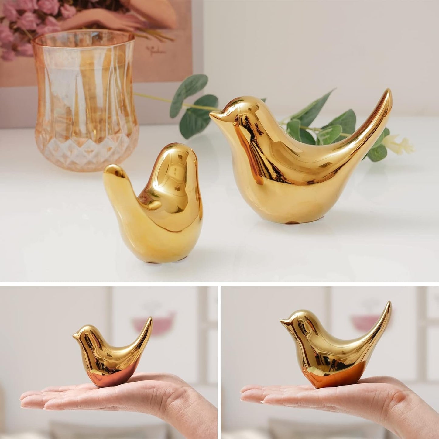 Notakia Small Birds Statues Home Decor Modern Style Birds Decorative Ornaments for Living Room, Bedroom, Office Desktop, Cabinets (2Pcs Gold)