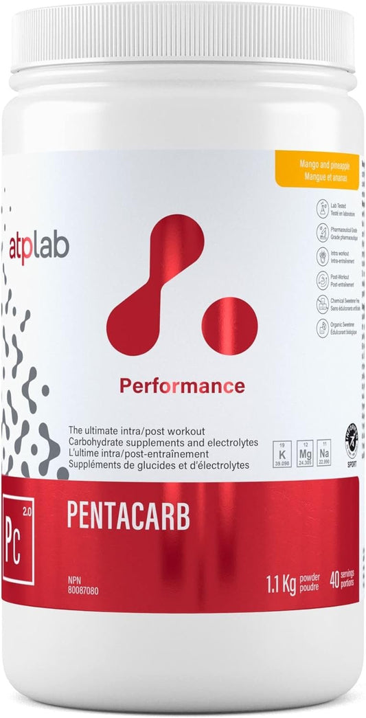 ATP LAB Pentacarb Electrolyte Powder 1.1kg 40 Servings - Mango Pineapple Flavor, Carbohydrate & Electrolyte Supplement for Energy & Endurance, Easy to Mix, Versatile Use for Athletes & Calorie Support