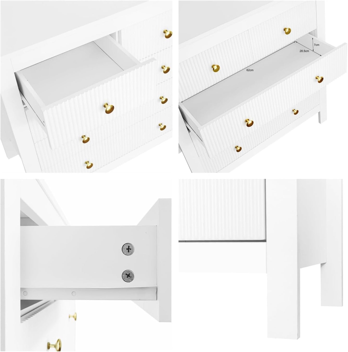 KOMHTOM Chest of Drawers for Living Room Bedroom White with 5 Drawers Wardrobe with Gold Handles Living Room Kitchen Bedroom Furniture White