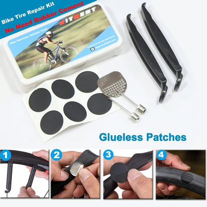 Bike Pump, Kitbest Mini Bicycle Pump with BONUS Glueless Puncture Repair Kit! Fits Presta & Schrader Valve, Mountain, Road, BMX Portable Bike Tire Pump High Pressure Cycle Frame Pump - 5 Year Warranty