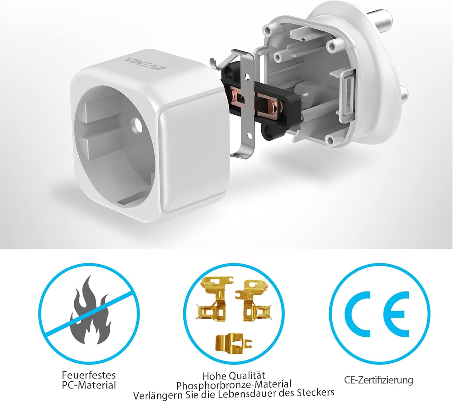 VINTAR 1PC South Africa Plug Adapter Travel Adapter Germany/EU to South Africa South Africa Mozambique Bhutan Travel Adapter Type M CE Approved