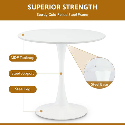 VONLUCE Modern Round Dining Table, 32 inch Kitchen Table Tulip Table with MDF Table Top and Steel Pedestal, Bistro Table for Living Room Breakfast Nook Bar Patio More, 100 kg Cap. Seats 2-4, White