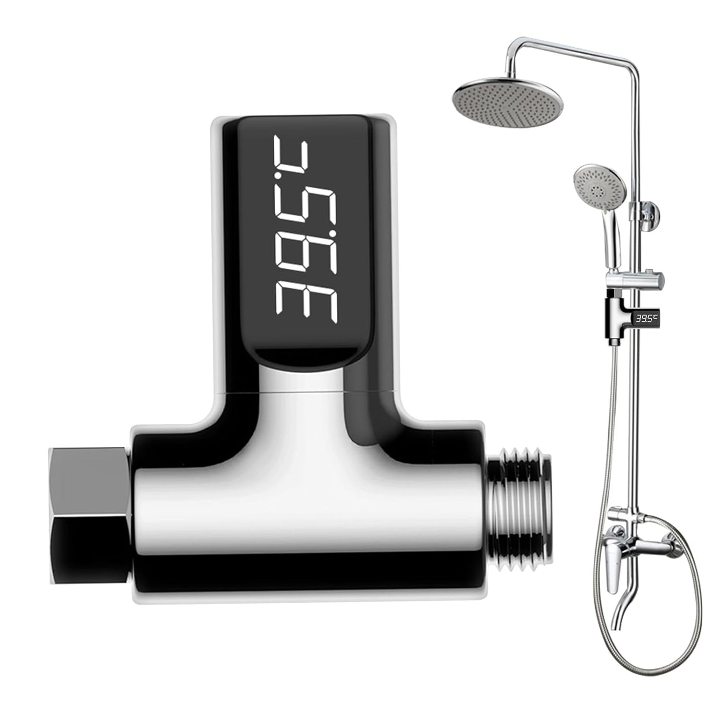 Shower Temperature Indicator, Led Digital Display, 3.19x3.17x1.18 Inches Compact Large Screen, Bath Temperature Monitor for Bathroom Safety Tool, Bathtub Use, Black