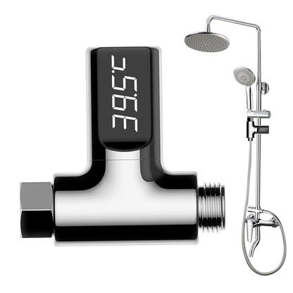 Shower Temperature Indicator, Led Digital Display, 3.19x3.17x1.18 Inches Compact Large Screen, Bath Temperature Monitor for Bathroom Safety Tool, Bathtub Use, Black
