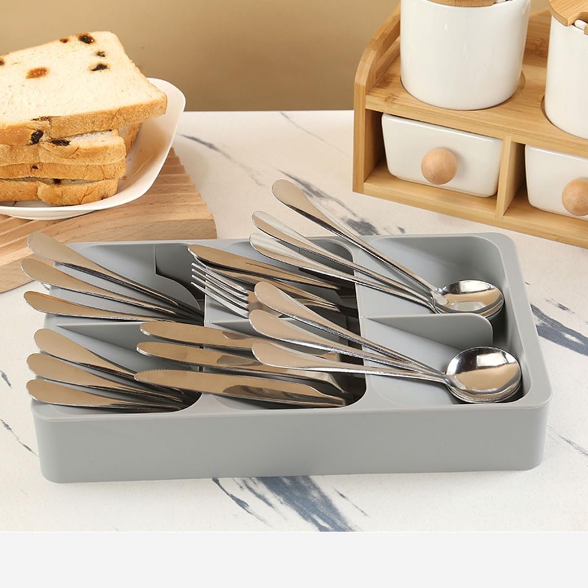 Mulikeer 6 Slot Silverware Cutlery Drawer Organizer, Kitchen Utensil Tray for Flatware, Cutlery, Spoons and Knives Storage Organization