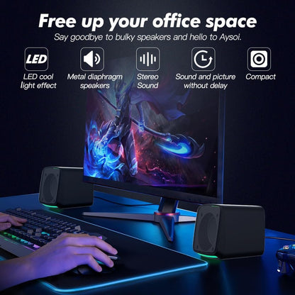 Aysoi PC Speakers, USB Powered Speaker Set, Jack AUX 3.5mm,Portable Mini Speaker for Laptop Smartphones MAC, Colorful RGB Lights