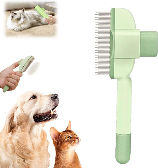 Pet Hair Removal Comb, Self-Cleaning Pet Flea Comb Grooming Brush with Release Button,Cat Dog Brush for Massaging and Cleaning Shedding Pet Hair, Pet Grooming Brush for Short& Long Hair (Green)