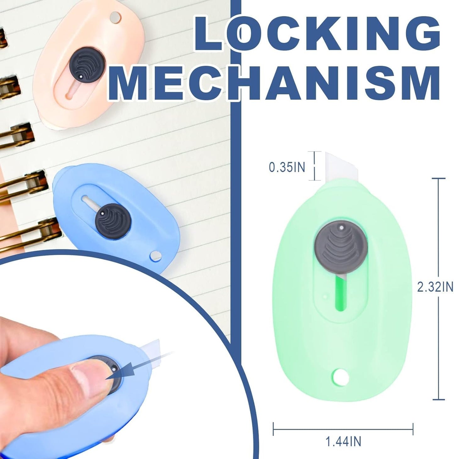 Retractable Ceramic Utility Knife Set - 3pcs Mini Safety Box Openers with Keychain Holes in Pink, Green, and Blue - Durable Blades for Easy Cutting and Portability