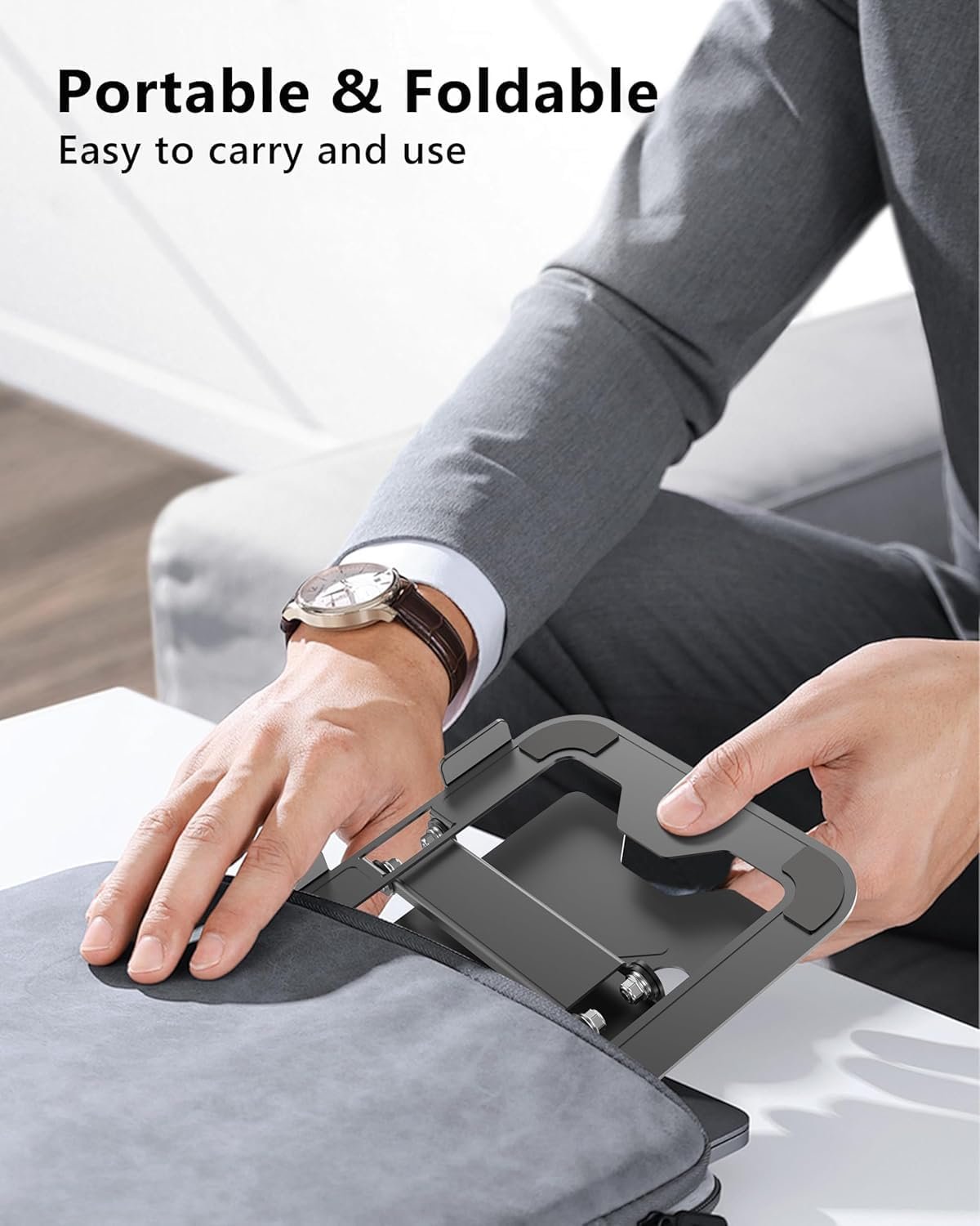JCZT Portable Laptop Stand, Adjustable Foldable Laptop Riser Mount for Desk, Ergonomic Computer Stand Holder for MacBook Air Pro, Dell, HP, All 10-16'' Laptops, Black