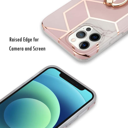 Manleno Compatible with iPhone 12 Pro Case iPhone 12 Case Marble with Ring Kickstand Glitter Sparkle Design Women Girls Slim Protective Phone Case Soft Bumper Cover for iPhone 12/Pro 6.1" (Rose Gold)