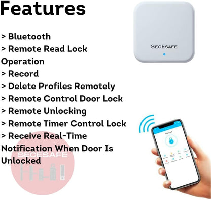 SecEsafe Smart TTLock G2 Gateway Hub. Works with Smart Locks, Bluetooth Remote Control for Keyless Entry, Connects via USB-C connection, Enables Voice Control for Home Automation such as Google Home for Smart Door Lock Entry.