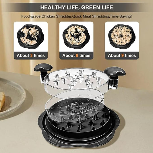 Chicken Shredder, Chicken Breast Shredder Tool Twis with Brush&Fork, Visible Meat Shredder Machine Strong Anti-Slip Base, Safe Transparent Lid, Bpa Free, Dishwasher Safe (9.84"-Black)