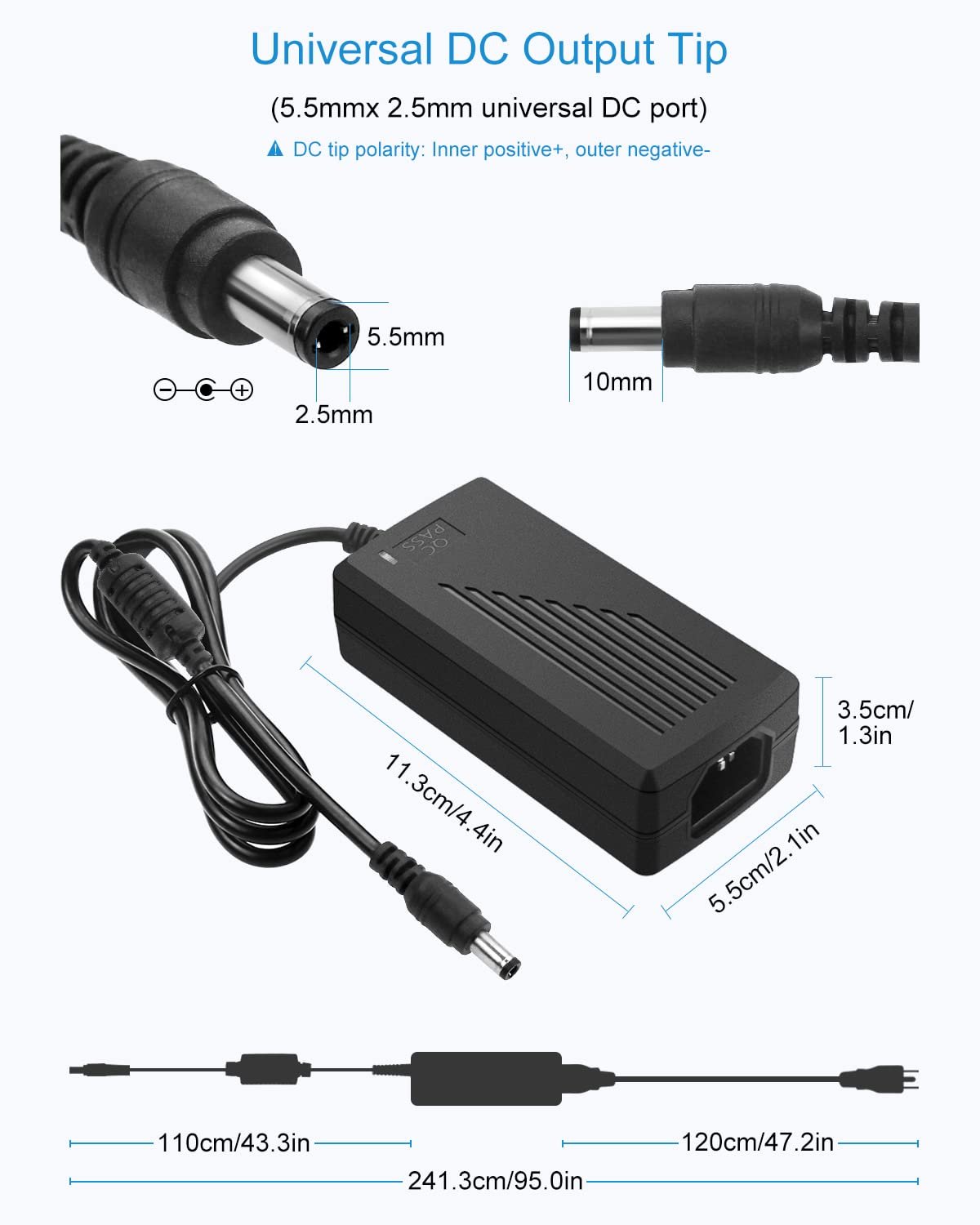 ALITOVE 12V Power Supply 5A 12 Volt DC 60W Power Adapter 100~240V AC to DC 12V Converter 5amps 4A 3A Low Voltage Transformer LED Driver with 5.5 x 2.5mm 2.1mm Plug for LED Light CCTV Camera, 2pack