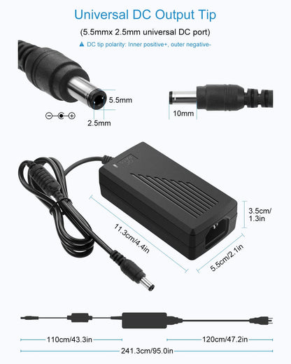 ALITOVE 12V Power Supply 5A 12 Volt DC 60W Power Adapter 100~240V AC to DC 12V Converter 5amps 4A 3A Low Voltage Transformer LED Driver with 5.5 x 2.5mm 2.1mm Plug for LED Light CCTV Camera, 2pack