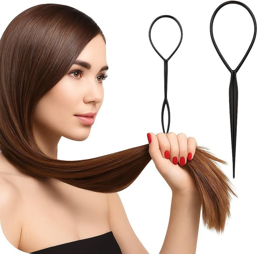 Set of 2 Hair Styling Accessories Bun Maker Topsytail Hair Bun Maker in Seconds with Video Tutorial (Dark Brown)