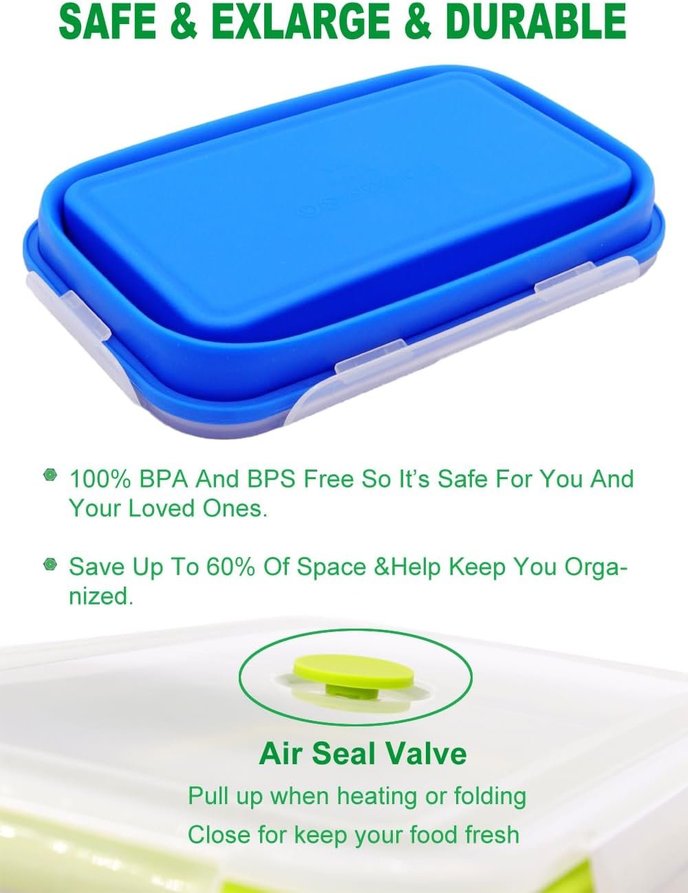 FUSMYE Set of 2 Exlarge Collapsible Silicone Food Storage Containers With Lids | Meal box For Kitchen, Bento Lunch Boxes, Microwave, Dishwasher and Freezer Safe For Camping, Travel Trailer