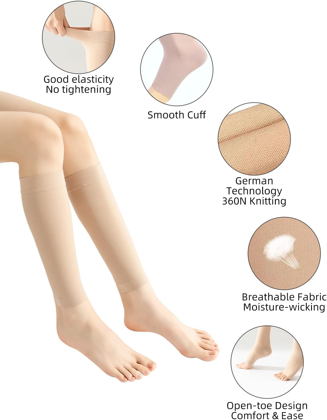 Rolxmed Medical Compression Calf Sleeves 20-30 mmHg German Tech Support Hose for Women Men Sports