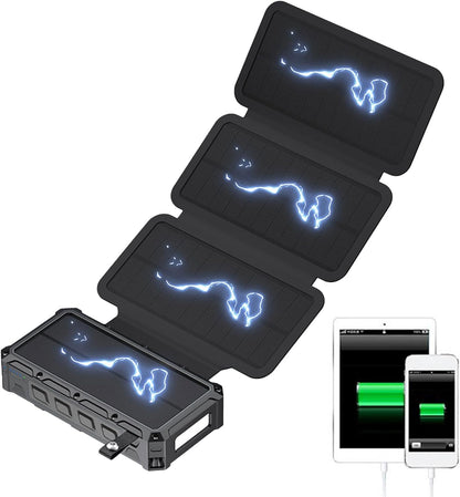 Solar Power Bank, Hand Crank Charger, Wireless Battery Pack, Built-In Led Light, Sos Alarm Function,black, For Outdoor, Travel, Camping, Hiking, Use