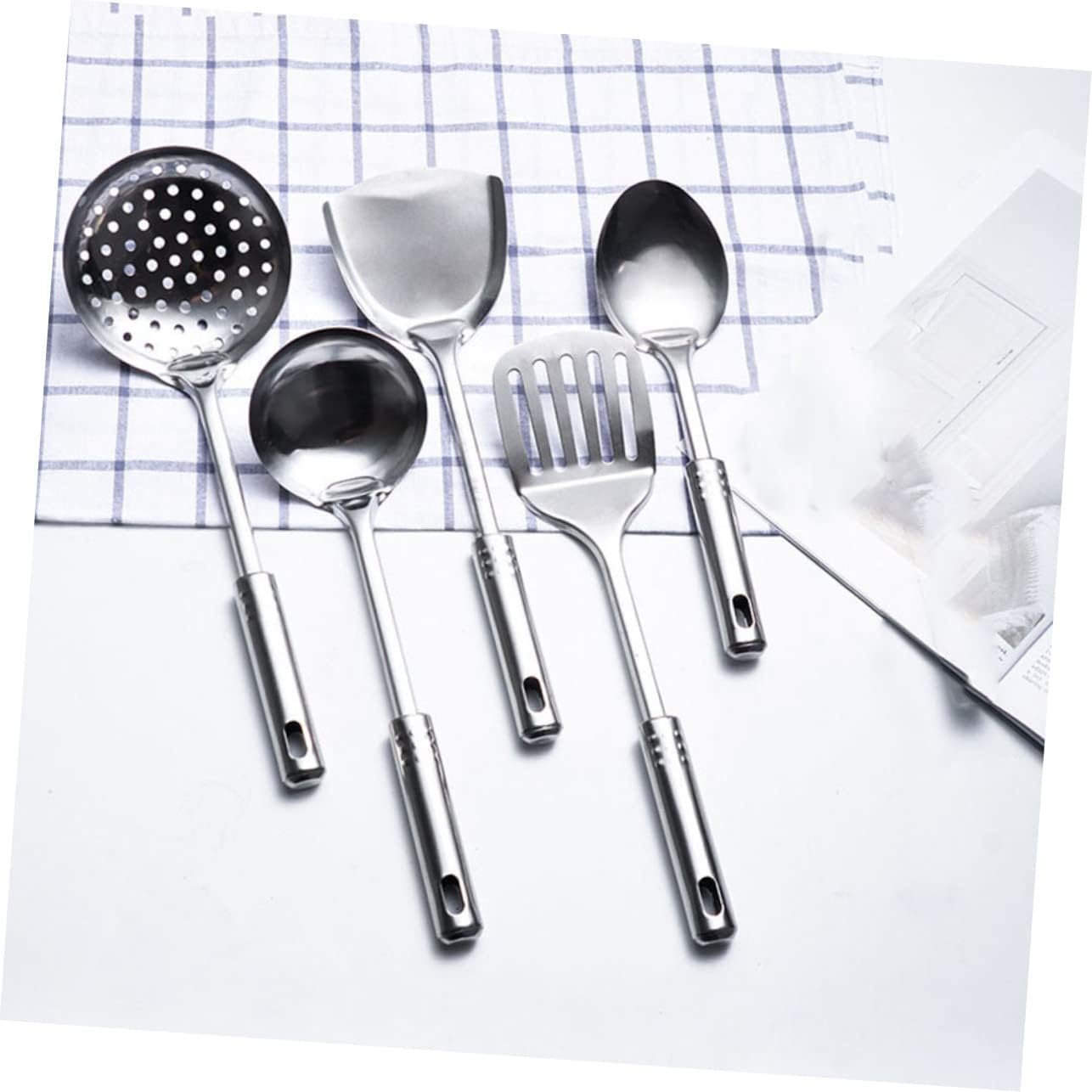 VERDANVERSE 5Pcs Stainless Steel Kitchen Utensil Set Cooking Spoons Spatula Tools Ergonomic Design for for Home Cooking and Food Prep