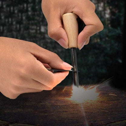 Ember Rock Survival Fire Steel - Premium Magnesium Ferrocium Rod Firesteel - Includes Flint Striker Multi Tool & Chunky Wooden Handle for Superior Grip - Essential Fire Starter Camping Survival Kit