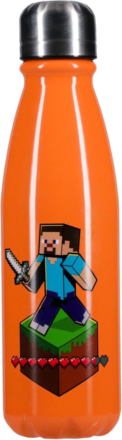 Paladone Minecraft Reusable Aluminium Water Bottle with Screw-Top Lid, 600 ml (20 fl oz), Officially Licensed Gaming Drinkware for Travel, School and Office