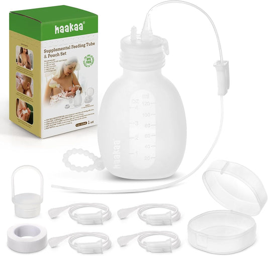 haakaa Supplemental Feeding Tube & Pouch Set,Baby Supplemental Nursing System,SNS Breastfeeding System,Food Grade Silicone