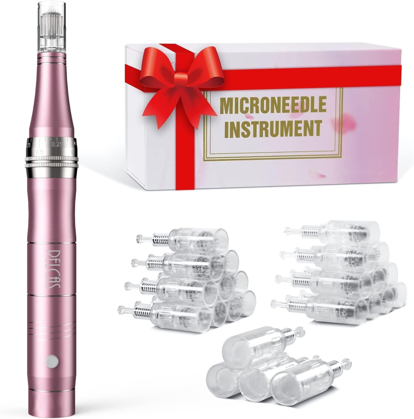 PELCAS Electric Beauty Pen Kit Professional Skincare Pen for Face & Body, Cordless Skin Care Tool at-Home with 24Pcs Replacement Cartridges, Pink