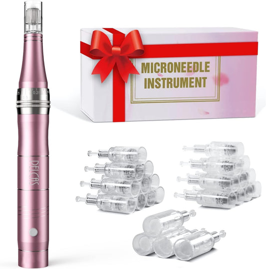 PELCAS Electric Beauty Pen Kit Professional Skincare Pen for Face & Body, Cordless Skin Care Tool at-Home with 24Pcs Replacement Cartridges, Pink
