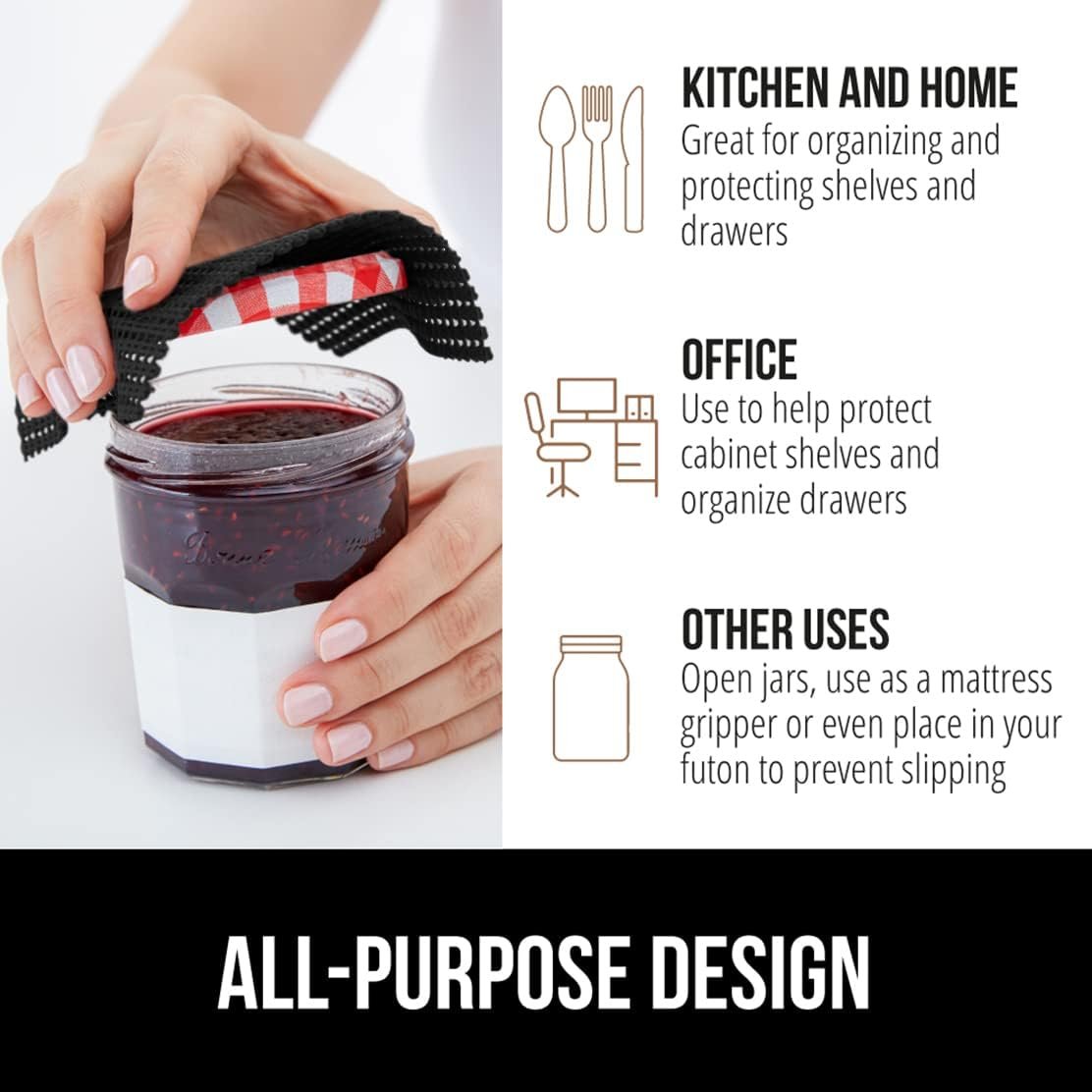 GORILLA GRIP Drawer and Shelf Liner, Strong Grip, Non Adhesive Easiest Install Mat, 17.5 in x 20 FT, Durable Organization Liners, Kitchen Cabinets Drawers Cupboards, Bathroom Storage Shelves, Black