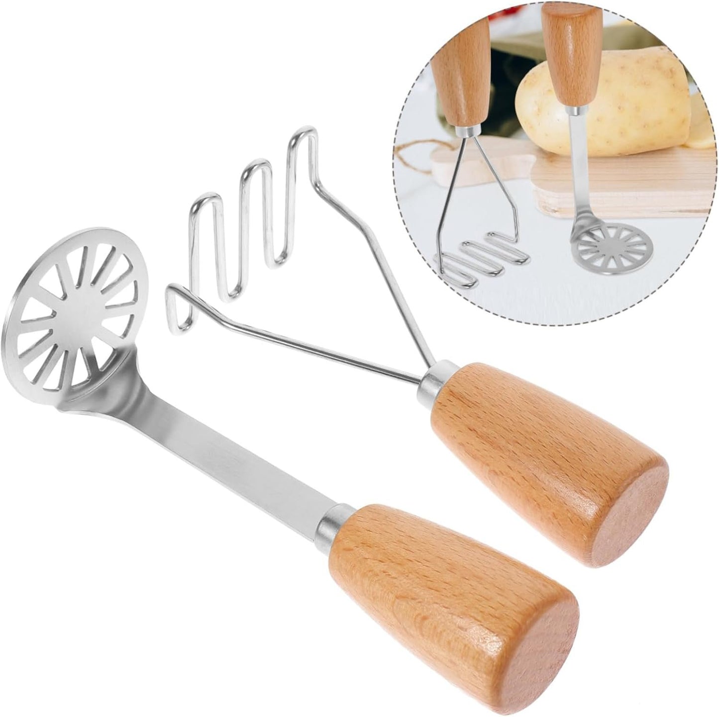 PRETYZOOM 3 Sets Potato Crusher Food Crusher Heavy Starch Hot Pie Mashed Kitchen Gadget Kitchen Gadget Portable Masher Wood Vegetable Masher 2 Pieces * 3