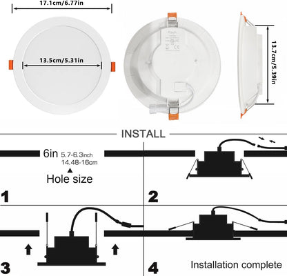 Smart Recessed Lighting 6 Inch RGBCW Color Changing 16W LED Downlight with Junction Box,1350 Lumen Recessed Ceiling Light Compatible with Alexa,Dimmable by Bluetooth Control -6 Pack